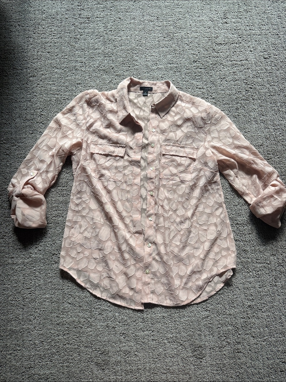 Ann Taylor Women's Tan Button-Down Textured Blouse